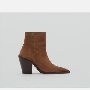 Mango brown Suede block Heeled Boots